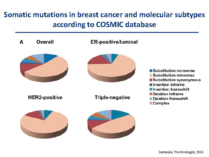 Somatic mutations in breast cancer and molecular subtypes according to COSMIC database Santarpia, The