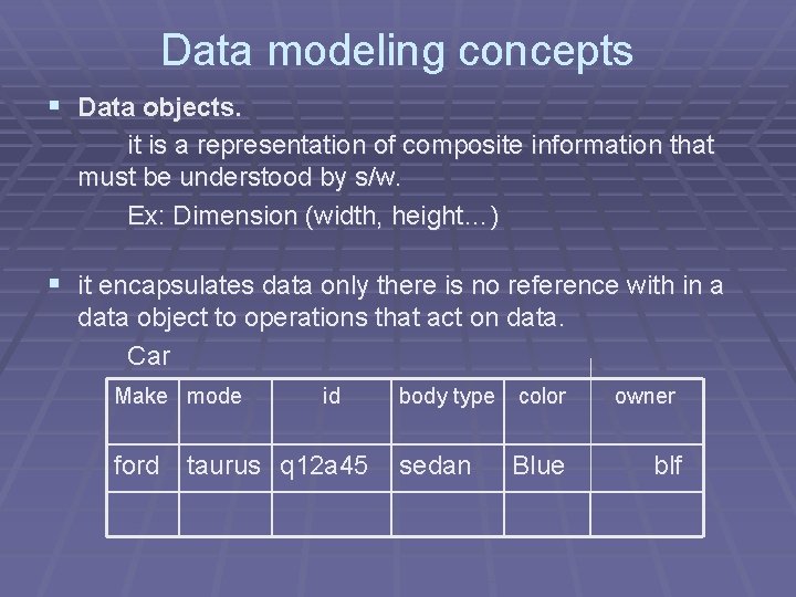 Data modeling concepts § Data objects. it is a representation of composite information that Data modeling concepts § Data objects. it is a representation of composite information that
