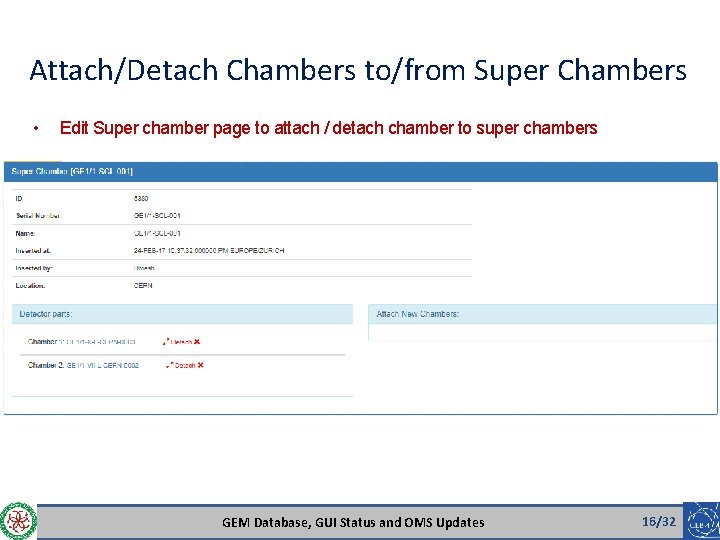 Attach/Detach Chambers to/from Super Chambers • Edit Super chamber page to attach / detach