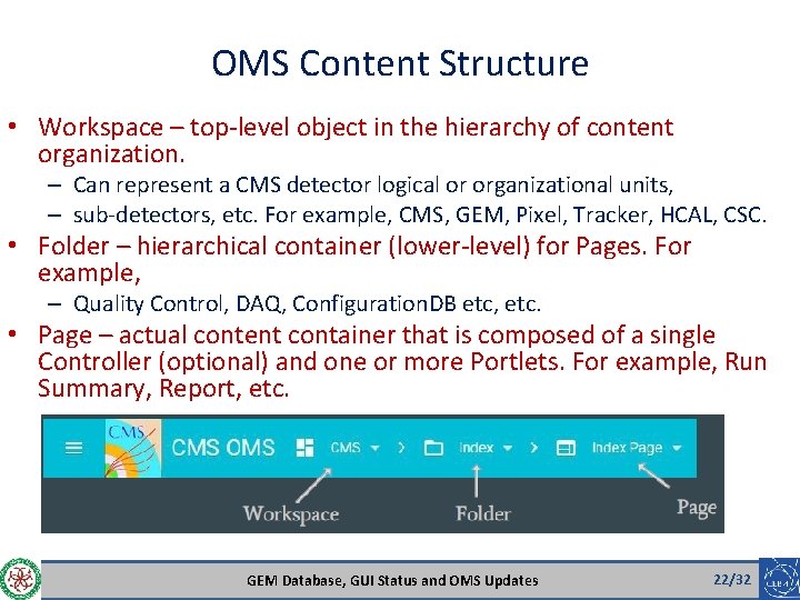 OMS Content Structure • Workspace – top-level object in the hierarchy of content organization.