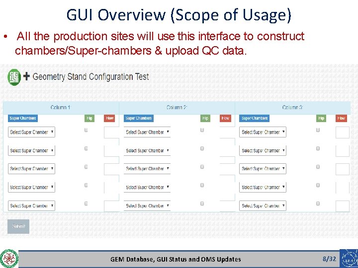 GUI Overview (Scope of Usage) • All the production sites will use this interface