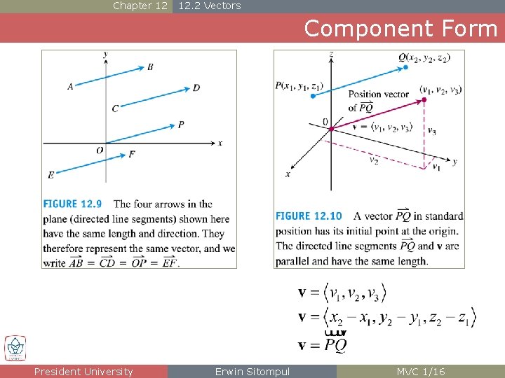 Chapter 12 12. 2 Vectors Component Form President University Erwin Sitompul MVC 1/16 