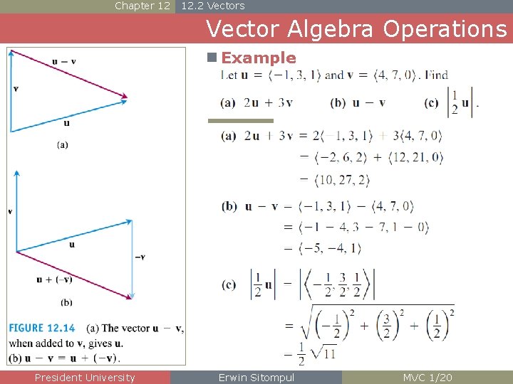 Chapter 12 12. 2 Vectors Vector Algebra Operations n Example President University Erwin Sitompul