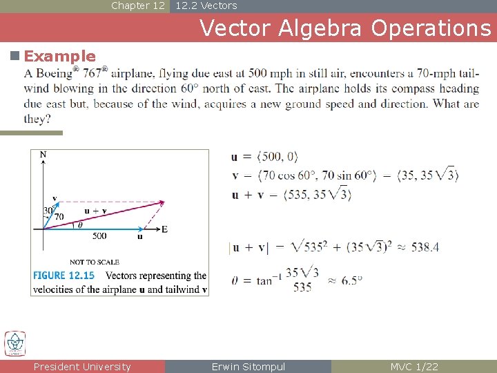 Chapter 12 12. 2 Vectors Vector Algebra Operations n Example President University Erwin Sitompul