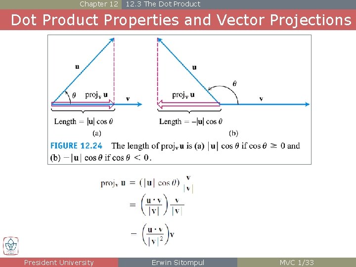 Chapter 12 12. 3 The Dot Product Properties and Vector Projections President University Erwin