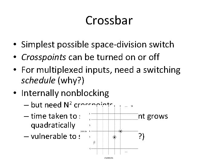 Crossbar • Simplest possible space-division switch • Crosspoints can be turned on or off