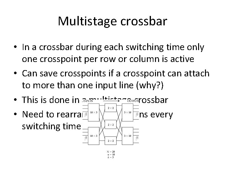 Multistage crossbar • In a crossbar during each switching time only one crosspoint per