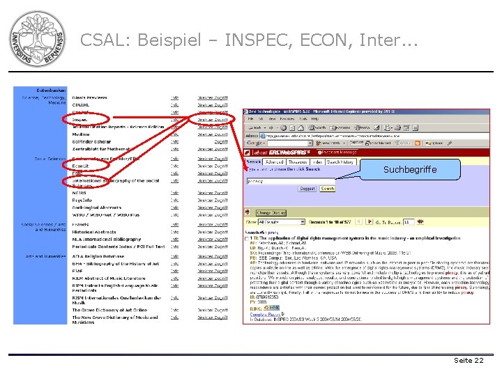 CSAL: Beispiel – INSPEC, ECON, Inter. . . Suchbegriffe Seite 22 