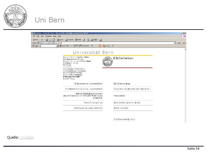 Uni Bern Quelle: Uni Bern Seite 38 