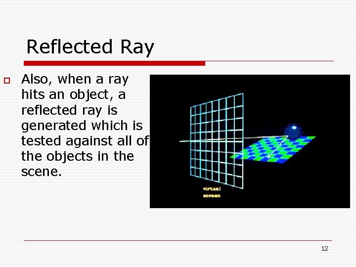 Reflected Ray Also, when a ray hits an object, a reflected ray is generated