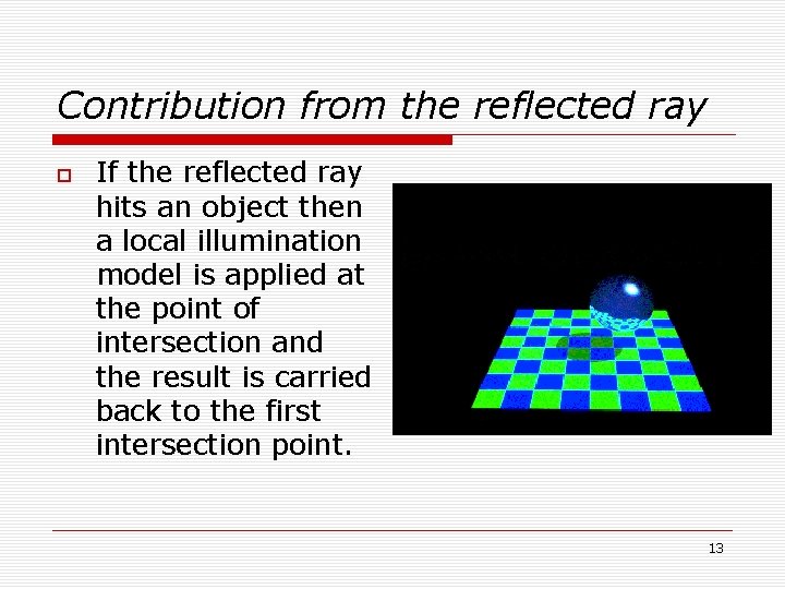 Contribution from the reflected ray If the reflected ray hits an object then a