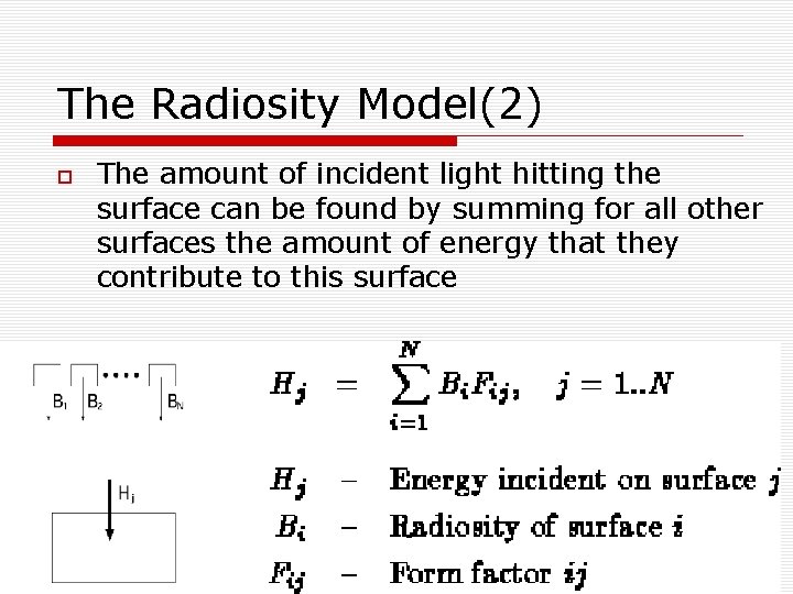 The Radiosity Model(2) The amount of incident light hitting the surface can be found