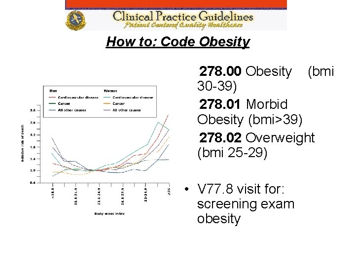 How to: Code Obesity 278. 00 Obesity (bmi 30 -39) 278. 01 Morbid Obesity