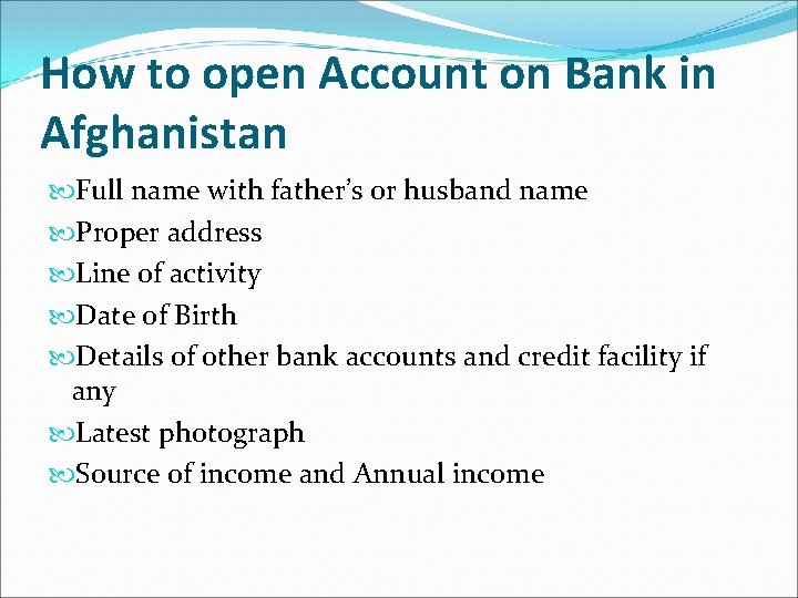 How to open Account on Bank in Afghanistan Full name with father’s or husband