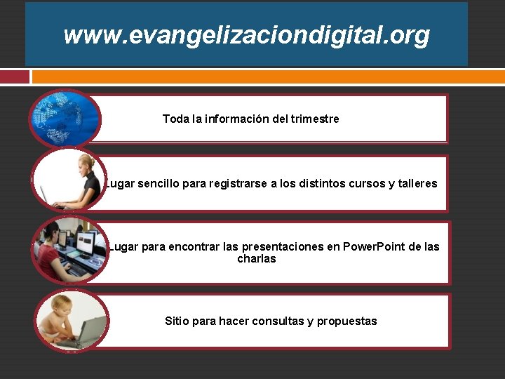 www. evangelizaciondigital. org Toda la información del trimestre Lugar sencillo para registrarse a los