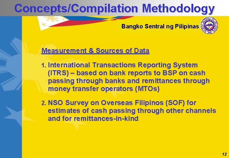 Concepts/Compilation Methodology Bangko Sentral ng Pilipinas Measurement & Sources of Data 1. International Transactions