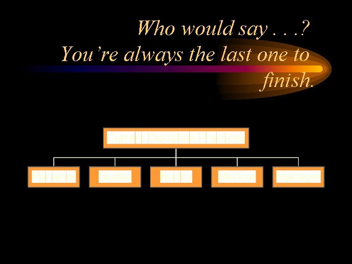 Who would say. . . ? You’re always the last one to finish. 