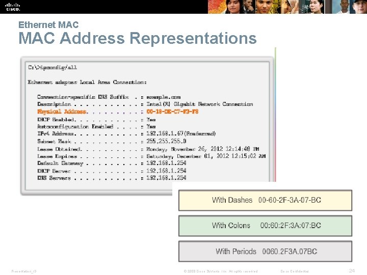 Ethernet MAC Address Representations Presentation_ID © 2008 Cisco Systems, Inc. All rights reserved. Cisco