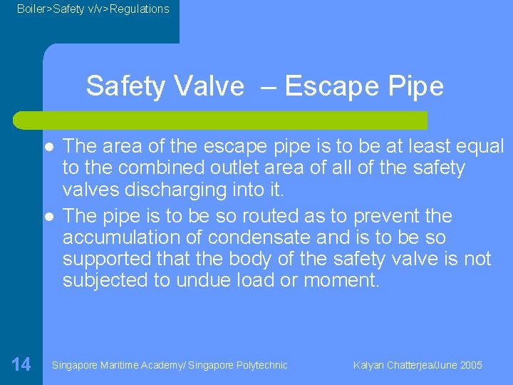 Boiler>Safety v/v>Regulations Safety Valve – Escape Pipe l l 14 The area of the