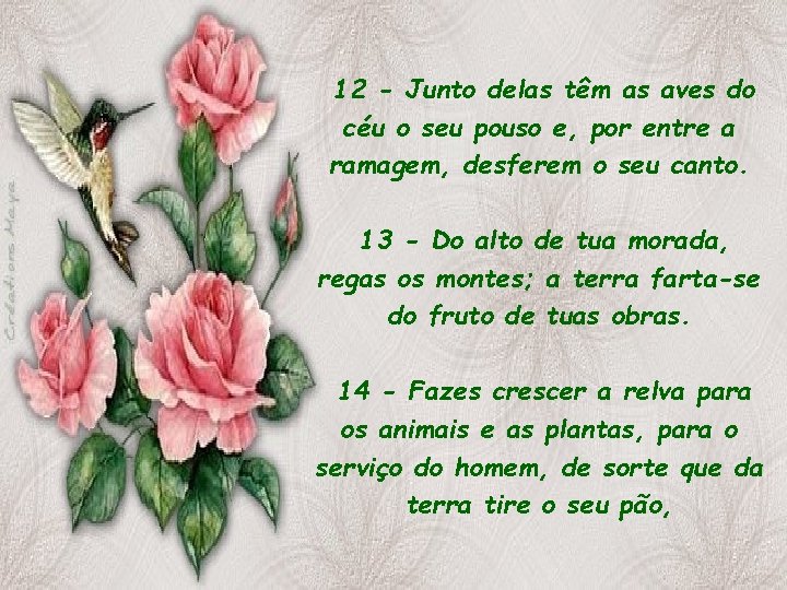 12 - Junto delas têm as aves do céu o seu pouso e, por