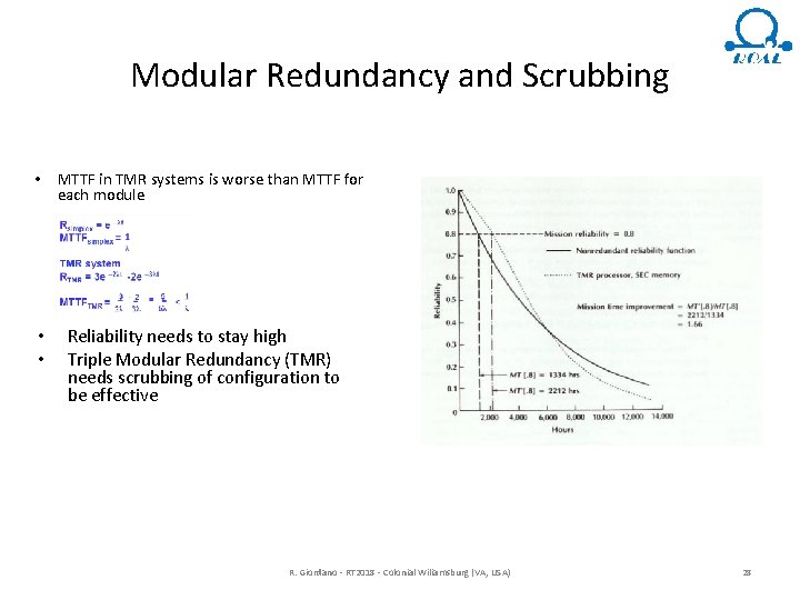 Modular Redundancy and Scrubbing • MTTF in TMR systems is worse than MTTF for