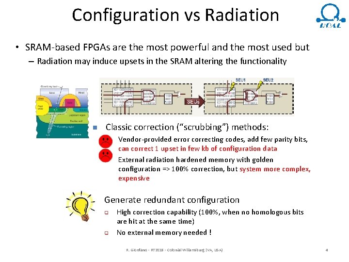 Configuration vs Radiation • SRAM-based FPGAs are the most powerful and the most used