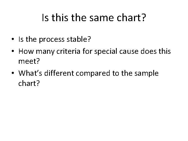 Is this the same chart? • Is the process stable? • How many criteria