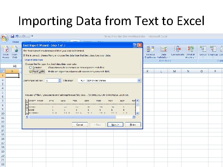 Importing Data from Text to Excel 