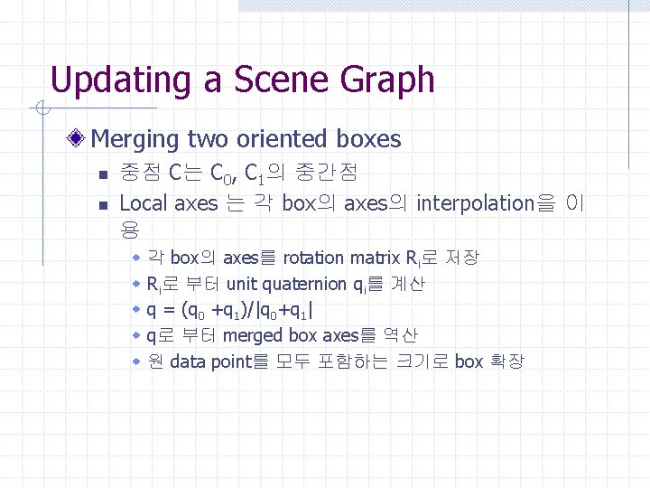 Updating a Scene Graph Merging two oriented boxes n n 중점 C는 C 0,