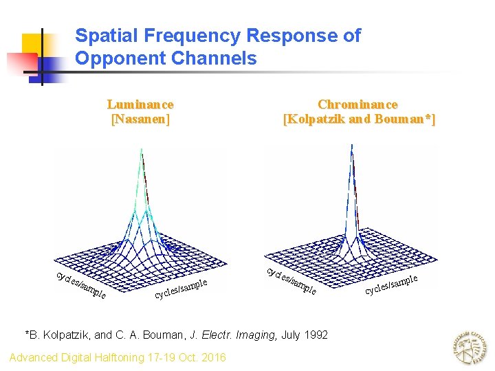Spatial Frequency Response of Opponent Channels Luminance [Nasanen] cyc les/ sam ple e ampl