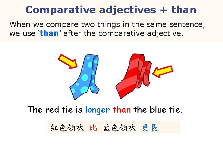 Comparative adjectives + than When we compare two things in the same sentence, we