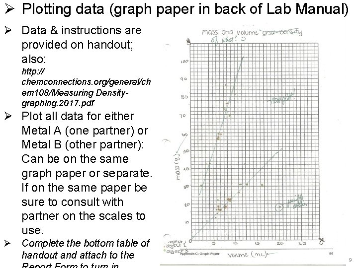 Ø Plotting data (graph paper in back of Lab Manual) Ø Data & instructions