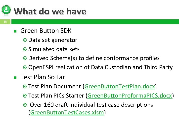 What do we have 38 Green Button SDK Data set generator Simulated data sets