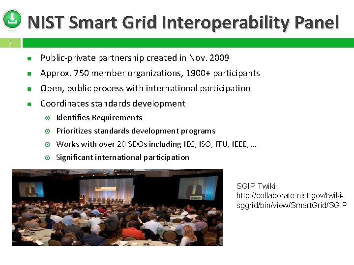 NIST Smart Grid Interoperability Panel 7 Public-private partnership created in Nov. 2009 Approx. 750