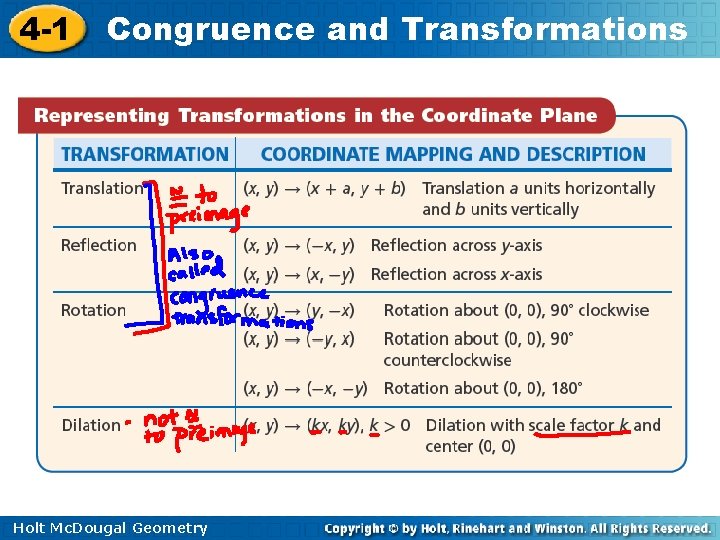 4 -1 Congruence and Transformations Holt Mc. Dougal Geometry 