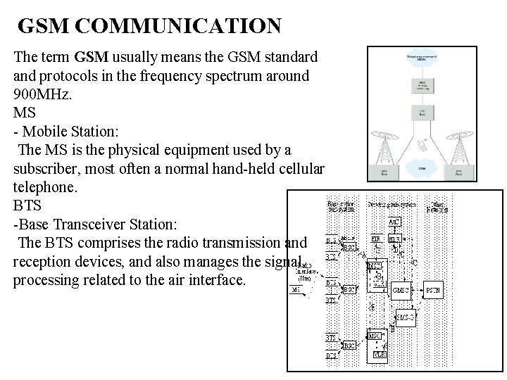 GSM COMMUNICATION The term GSM usually means the GSM standard and protocols in the
