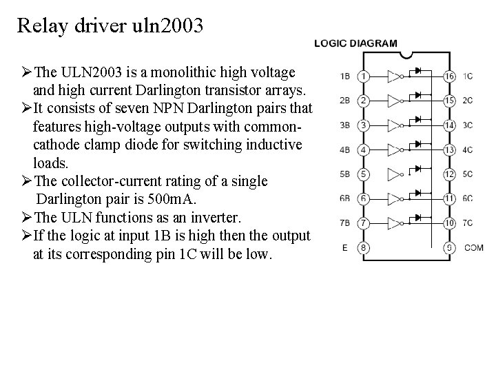 Relay driver uln 2003 ØThe ULN 2003 is a monolithic high voltage and high