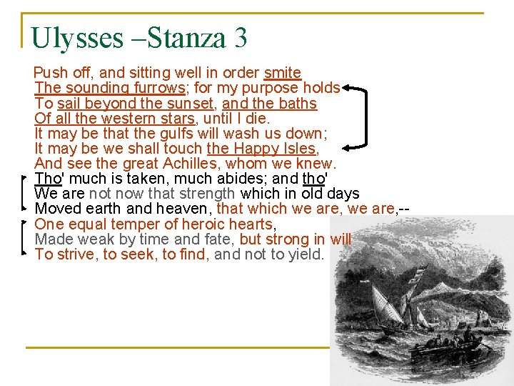 Ulysses –Stanza 3 Push off, and sitting well in order smite The sounding furrows;