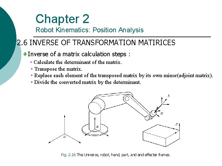 Chapter 2 Robot Kinematics: Position Analysis 2. 6 INVERSE OF TRANSFORMATION MATIRICES Inverse of Chapter 2 Robot Kinematics: Position Analysis 2. 6 INVERSE OF TRANSFORMATION MATIRICES Inverse of