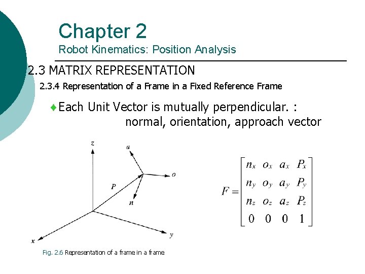 Chapter 2 Robot Kinematics: Position Analysis 2. 3 MATRIX REPRESENTATION 2. 3. 4 Representation Chapter 2 Robot Kinematics: Position Analysis 2. 3 MATRIX REPRESENTATION 2. 3. 4 Representation