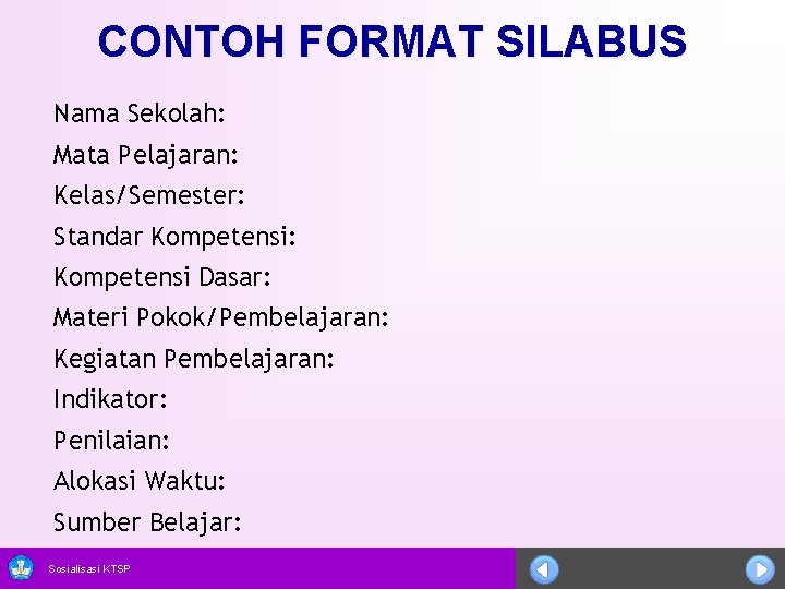 CONTOH FORMAT SILABUS Nama Sekolah: Mata Pelajaran: Kelas/Semester: Standar Kompetensi: Kompetensi Dasar: Materi Pokok/Pembelajaran: