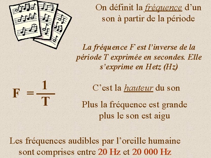 On définit la fréquence d’un son à partir de la période La fréquence F