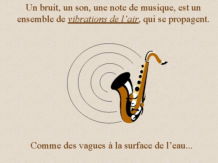 Un bruit, un son, une note de musique, est un ensemble de vibrations de
