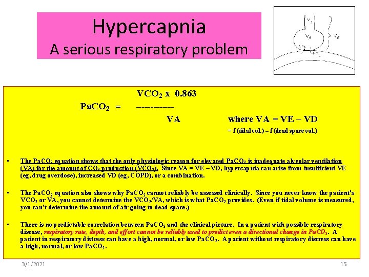 Hypercapnia A serious respiratory problem VCO 2 x 0. 863 Pa. CO 2 =