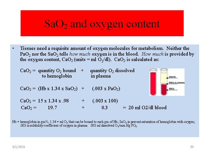 Sa. O 2 and oxygen content • Tissues need a requisite amount of oxygen