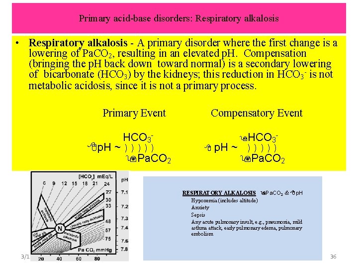 Primary acid-base disorders: Respiratory alkalosis • Respiratory alkalosis - A primary disorder where the