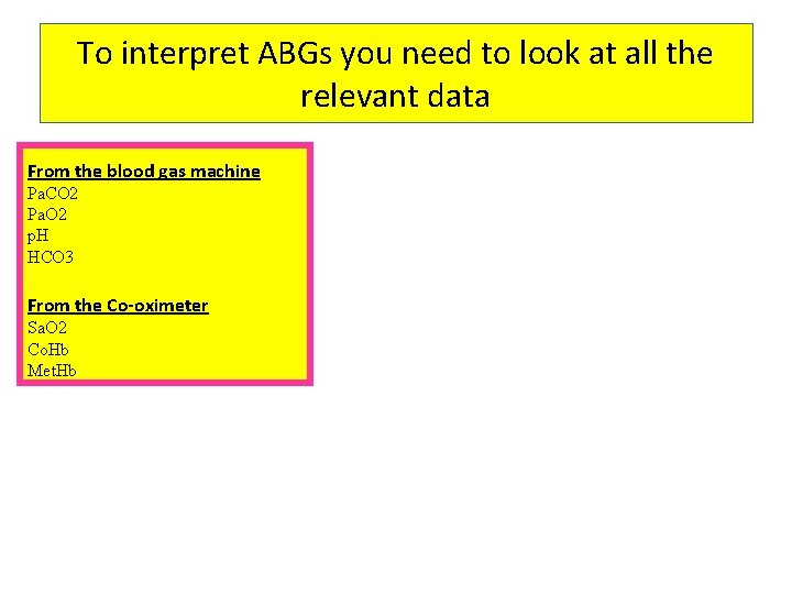 To interpret ABGs you need to look at all the relevant data From the