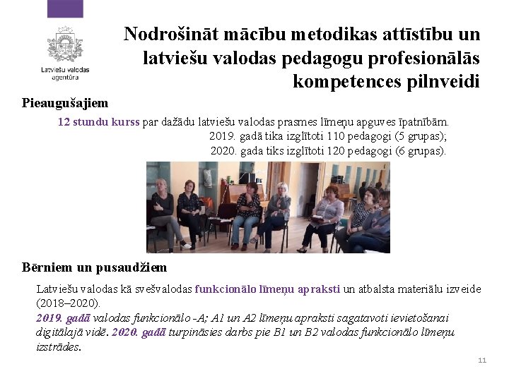 Nodrošināt mācību metodikas attīstību un latviešu valodas pedagogu profesionālās kompetences pilnveidi Pieaugušajiem 12 stundu