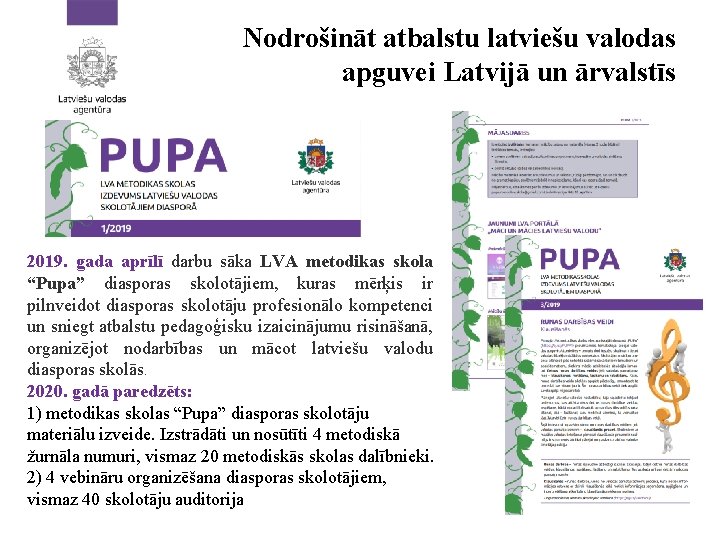 Nodrošināt atbalstu latviešu valodas apguvei Latvijā un ārvalstīs 2019. gada aprīlī darbu sāka LVA