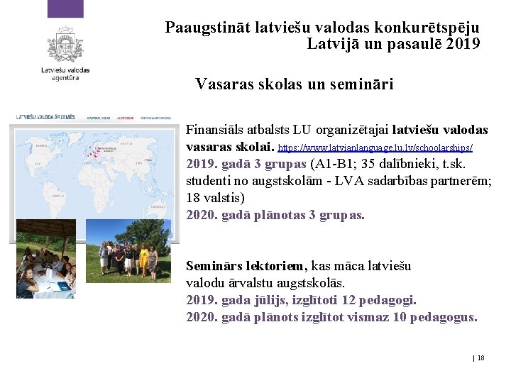 Paaugstināt latviešu valodas konkurētspēju Latvijā un pasaulē 2019 Vasaras skolas un semināri Finansiāls atbalsts